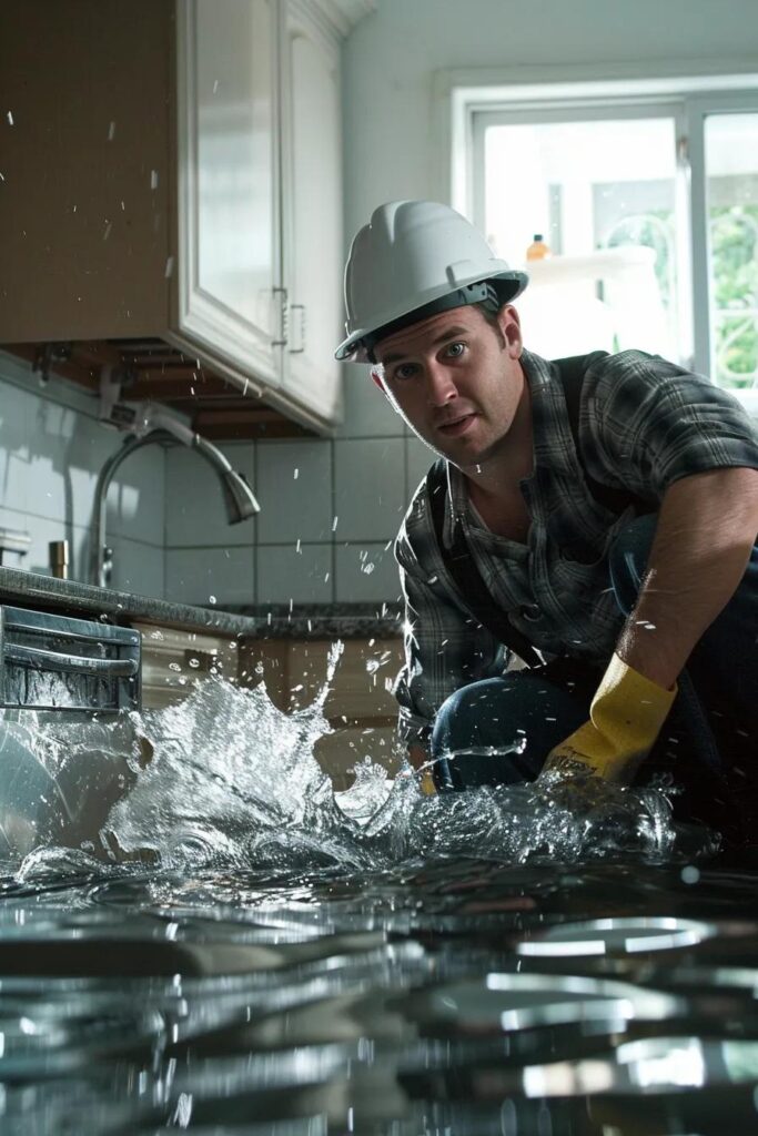 Emergency plumber in Los Angeles expertly handling a burst pipe situation at a home
