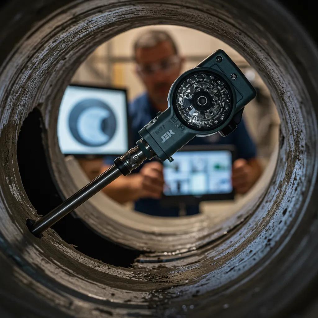 Plumber using a drain camera to inspect pipes in Los Angeles