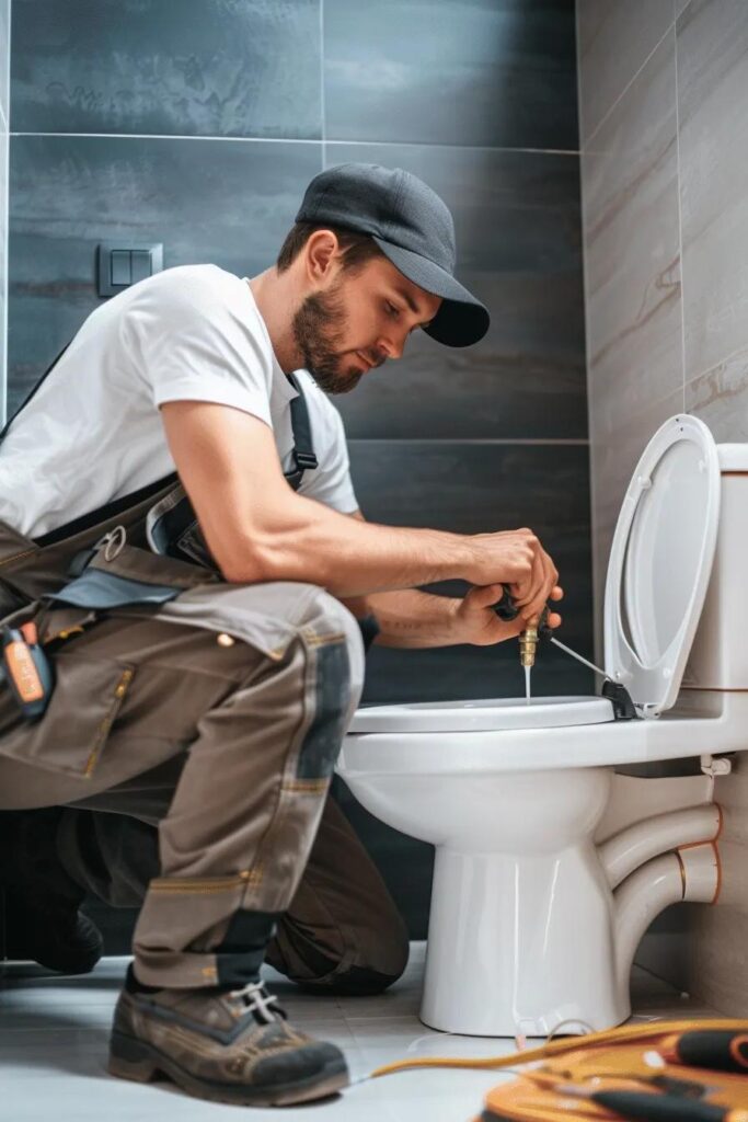 professional repairing a toilet, toilet services