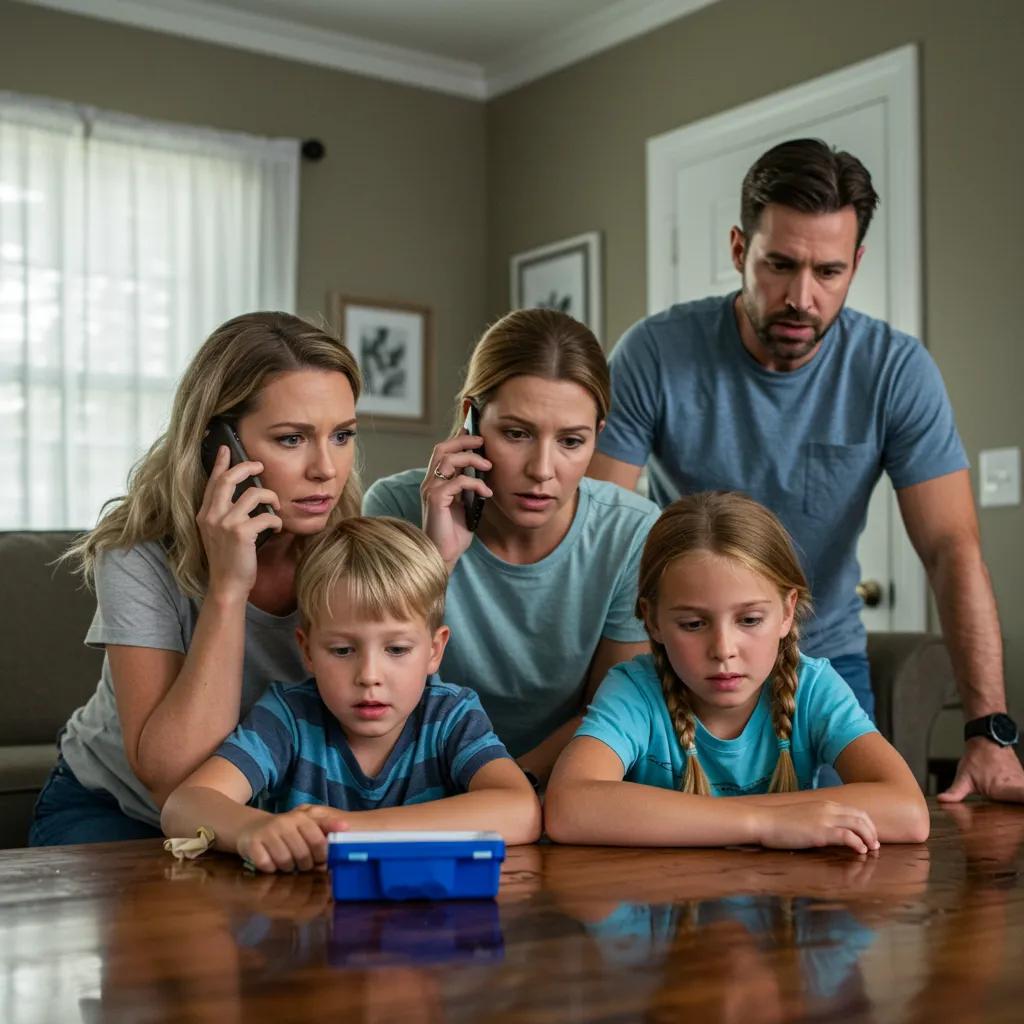 A family facing a stressful plumbing emergency at home, emphasizing the critical need for 24/7 plumbing services