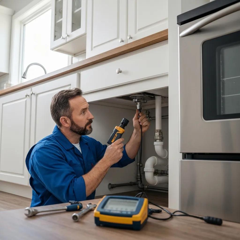 Plumber inspecting a home's piping as part of preventative maintenance