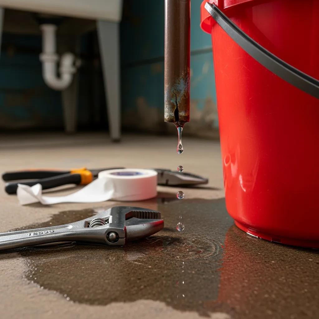 Close-up of a dripping pipe — frequent leaks can mean system failure