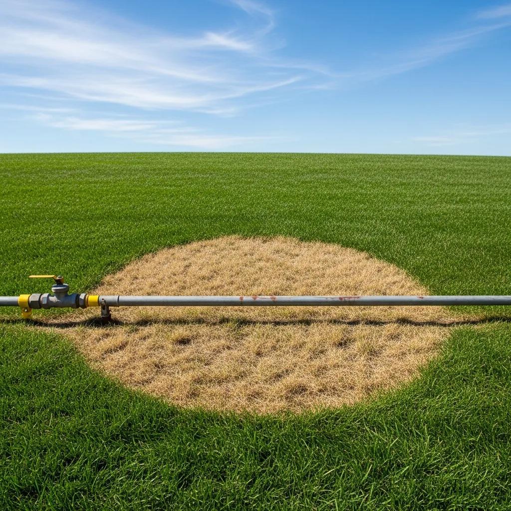 Brown or dead plants near a gas line signaling a possible leak