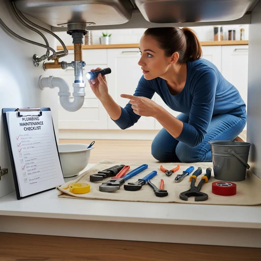 Homeowner performing preventative maintenance on plumbing