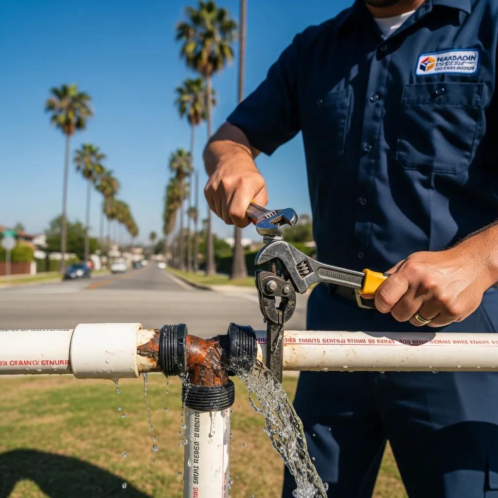 Professional plumber repairing a burst pipe in a Los Angeles home