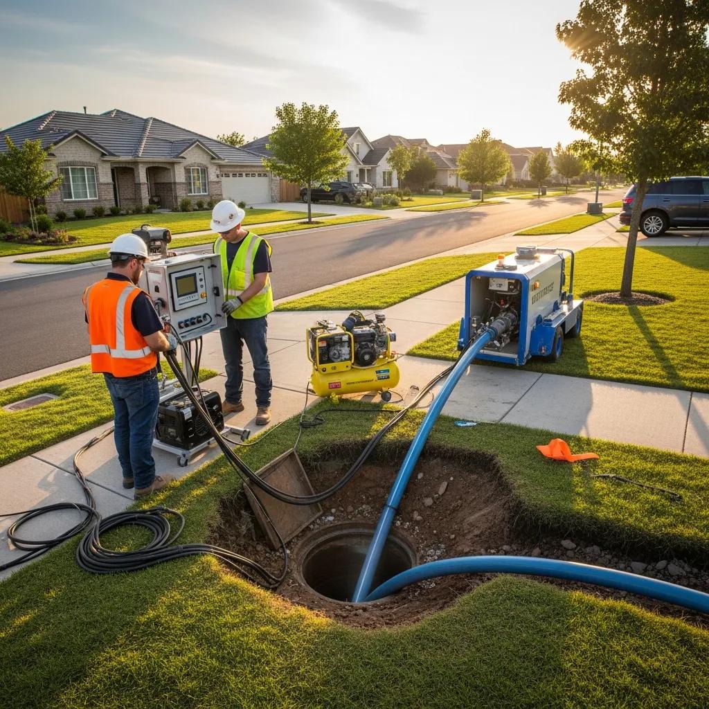 Technician performing trenchless pipe repair — modern, less invasive plumbing work